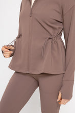Load image into Gallery viewer, Jacquard Ribbed Hooded Jacket w/ Thumbholes - Deep Taupe