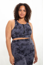 Load image into Gallery viewer, Curvy Tie Dye Zip Up Sports Bra - Dark Grey / Black
