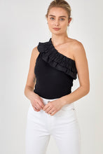 Load image into Gallery viewer, Ruffled Asymmetrical Bodysuit - Black
