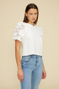 Avi Lace Sleeve Top - White