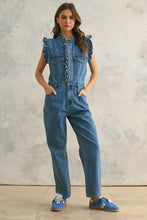 Load image into Gallery viewer, Denim Utility Jumpsuit w/ Ruffled Detail

