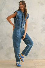 Load image into Gallery viewer, Denim Utility Jumpsuit w/ Ruffled Detail
