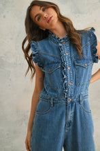 Load image into Gallery viewer, Denim Utility Jumpsuit w/ Ruffled Detail
