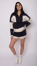 Load image into Gallery viewer, Camille Wide Stripe Qtr Zip Pullover - Navy/Cream (style: 57T005S)
