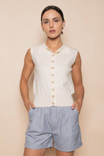 Load image into Gallery viewer, Gold Bow Button Detail Sleeveless Knit Top - Cream (TI6615FO)
