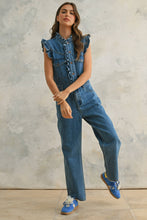 Load image into Gallery viewer, Denim Utility Jumpsuit w/ Ruffled Detail
