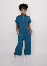 Load image into Gallery viewer, Victoria Modal Scuba Cropped Pant - Border Blue - Shell Pink - Stone (Style: 39T021S3)
