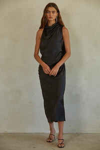 5th Ave Satin Midi Dress - Black