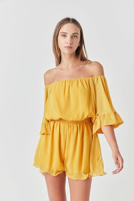 Ruffled Sleeve Romper - Honey Yellow (Style: 80135D7SR)