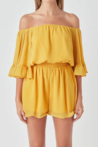 Ruffled Sleeve Romper - Honey Yellow (Style: 80135D7SR)