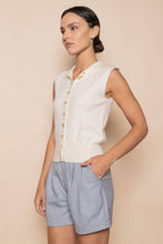 Load image into Gallery viewer, Gold Bow Button Detail Sleeveless Knit Top - Cream (TI6615FO)
