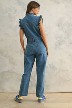 Load image into Gallery viewer, Denim Utility Jumpsuit w/ Ruffled Detail
