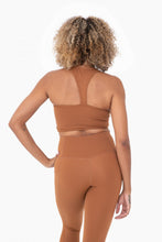 Load image into Gallery viewer, Extreme Racer Fitted Crop Sports Bra - Camel
