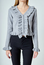 Load image into Gallery viewer, Ruffled V-Neck Knit Cardigan - Grey (Style: AY1297J)
