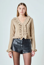 Load image into Gallery viewer, Ruffled V-Neck Knit Cardigan - Tan 
