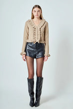 Load image into Gallery viewer, Ruffled V-Neck Knit Cardigan - Tan 
