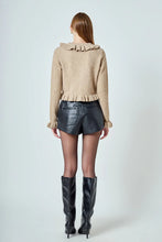 Load image into Gallery viewer, Ruffled V-Neck Knit Cardigan - Tan 
