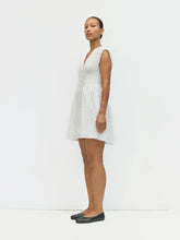 Load image into Gallery viewer, Hollie Dress - White w/ Mini Blk Polka Dots (Style: DAR0909)
