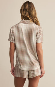 Amy Gingham Shirt - Iced Coffee - Yacht Blue