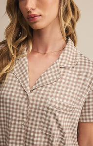 Amy Gingham Shirt - Iced Coffee - Yacht Blue