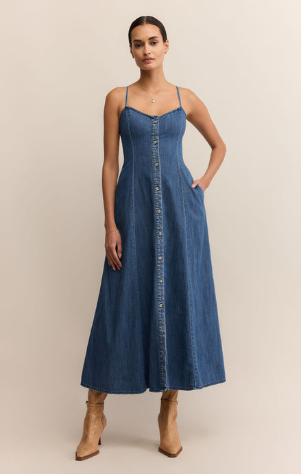 Angel Eyes Denim Midi Dress - Med Indigo