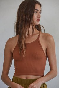 Knock Out Ribbed Halter Tank