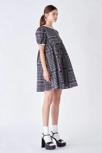Geo Print Babydoll Dress - Black / White