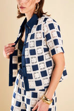 Load image into Gallery viewer, Crochet Patchwork Shirt - Navy/Ivory
