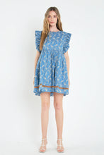 Load image into Gallery viewer, Paisley Ruffle Sleeve Babydoll Dress - Blue Multi
