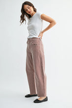 Load image into Gallery viewer, Seamed Barrel Jeans - Dark Denim - Spice Brown Stripe
