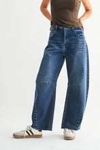 Load image into Gallery viewer, Seamed Barrel Jeans - Dark Denim - Spice Brown Stripe
