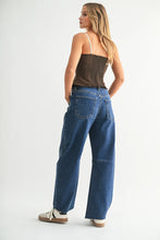Load image into Gallery viewer, Seamed Barrel Jeans - Dark Denim - Spice Brown Stripe
