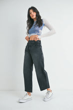 Load image into Gallery viewer, Seamed Barrel Jeans - Olive Stripe - Washed Black 
