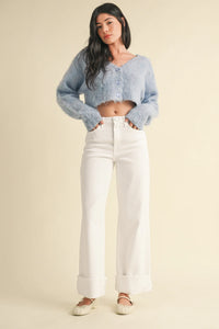 Cuffed Palazzo Jeans - Optic White
