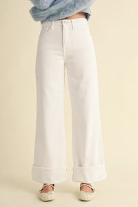 Cuffed Palazzo Jeans - Optic White