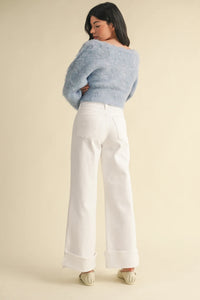 Cuffed Palazzo Jeans - Optic White