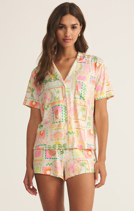 Beach Days Soleil Shirt - White w/ Neon Beach Print