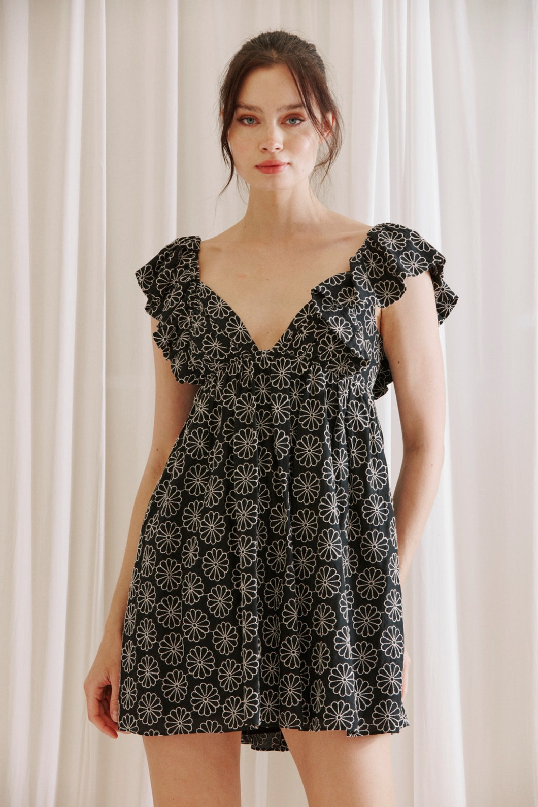 Daisy Babydoll Dress - Black/Silver Floral