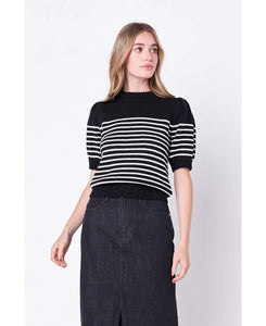 Stripe Sleeve Sweater -Black / White