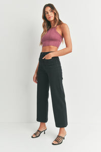 Patch Pocket Wide Leg Jeans - Off White or Black