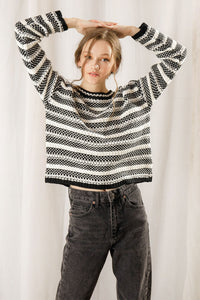 Stripe Crochet Sweater - Black / White
