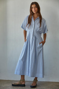 Bonnie Button Down Maxi - Blue/Cream