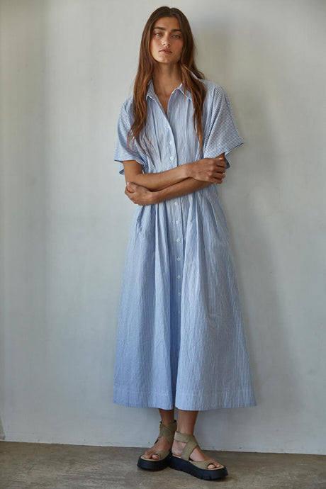 Bonnie Button Down Maxi - Blue/Cream