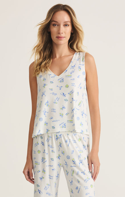 Bridgette Citron Tank - White w/ Limoncello Print