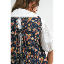 Load image into Gallery viewer, Button Front Tie Back Floral Denim Vest - Dark Denim Multi (Style # BMJ8275)
