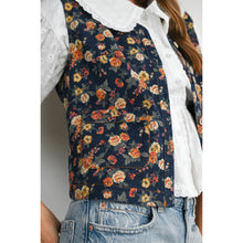 Load image into Gallery viewer, Button Front Tie Back Floral Denim Vest - Dark Denim Multi (Style # BMJ8275)
