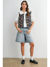 Load image into Gallery viewer, Button Front Tie Back Floral Denim Vest - Dark Denim Multi (Style # BMJ8275)
