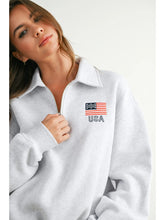 Load image into Gallery viewer, Embroidered Flag Qtr Zip Sweatshirt - Grey (BMT7794)

