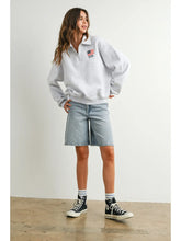 Load image into Gallery viewer, Embroidered Flag Qtr Zip Sweatshirt - Grey (BMT7794)
