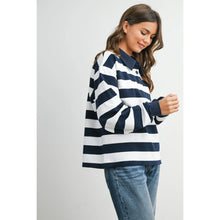Load image into Gallery viewer, Striped Collared Sweatshirt - Green w/ White Stripe - Navy w/ White stripe
